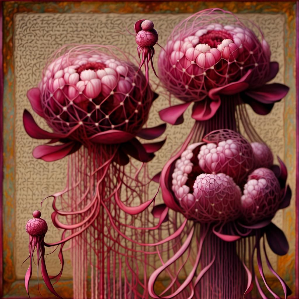 Peonies with Figures in Postmodern Optical Art