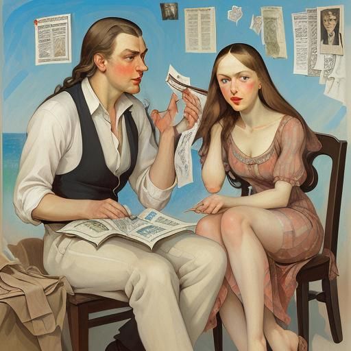 People Opening Bank Account in Art Nouveau Style