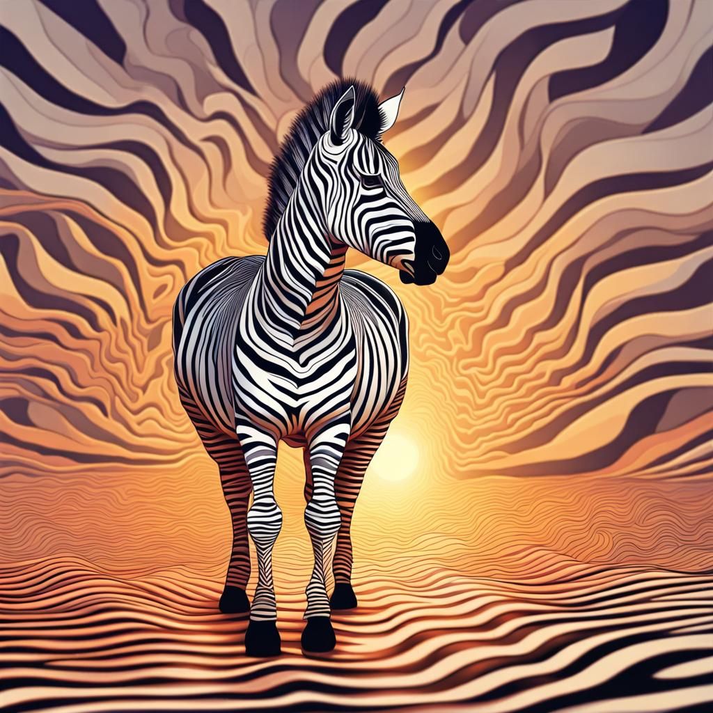 Camouflaged Zebra at Sunset with Fractal Elements
