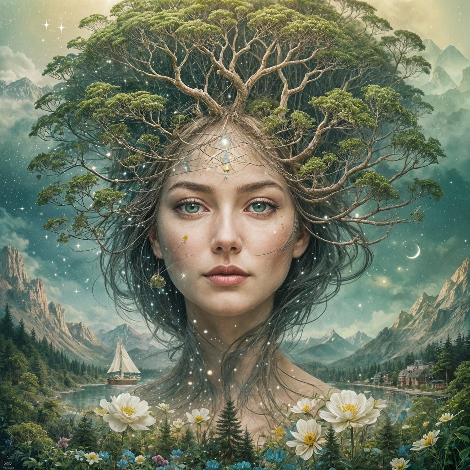 Mountains Merge: Double Exposure in Maximalist Style