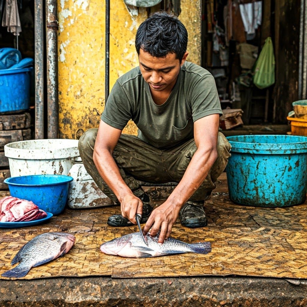 Fish Butchers at Work in Sri Lanka's Oldest Fish Market