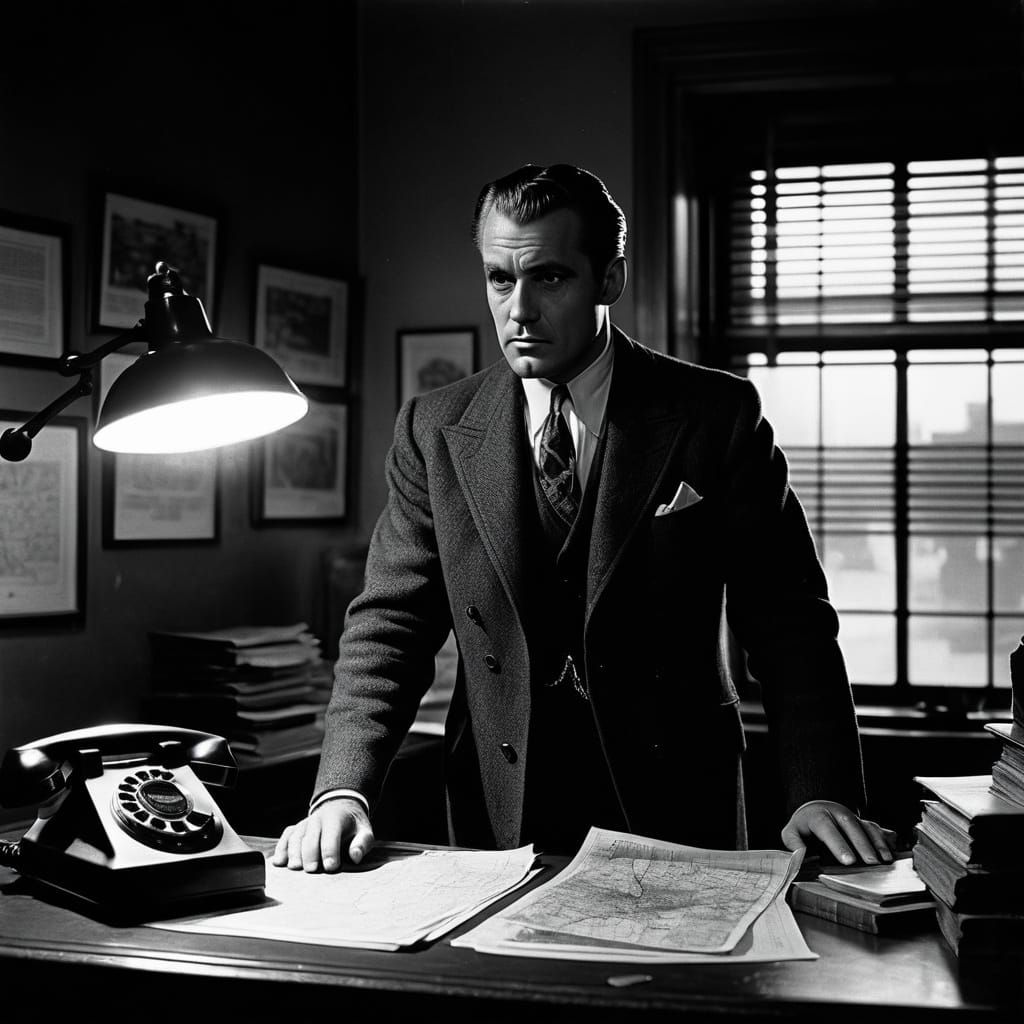 Mysterious Detective in a Smoky Film Noir Scene