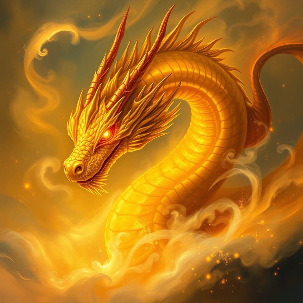 Majestic Gold Dragon in Ethereal Fantasy Realm