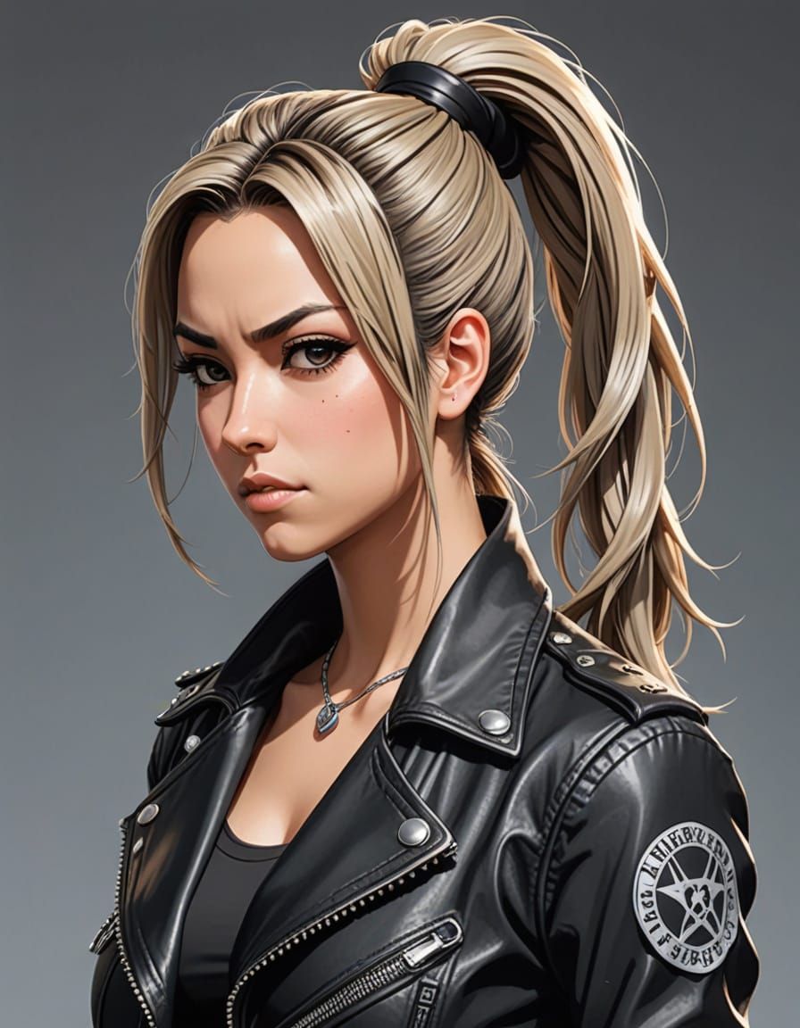 Anime Female Biker with Ponytail