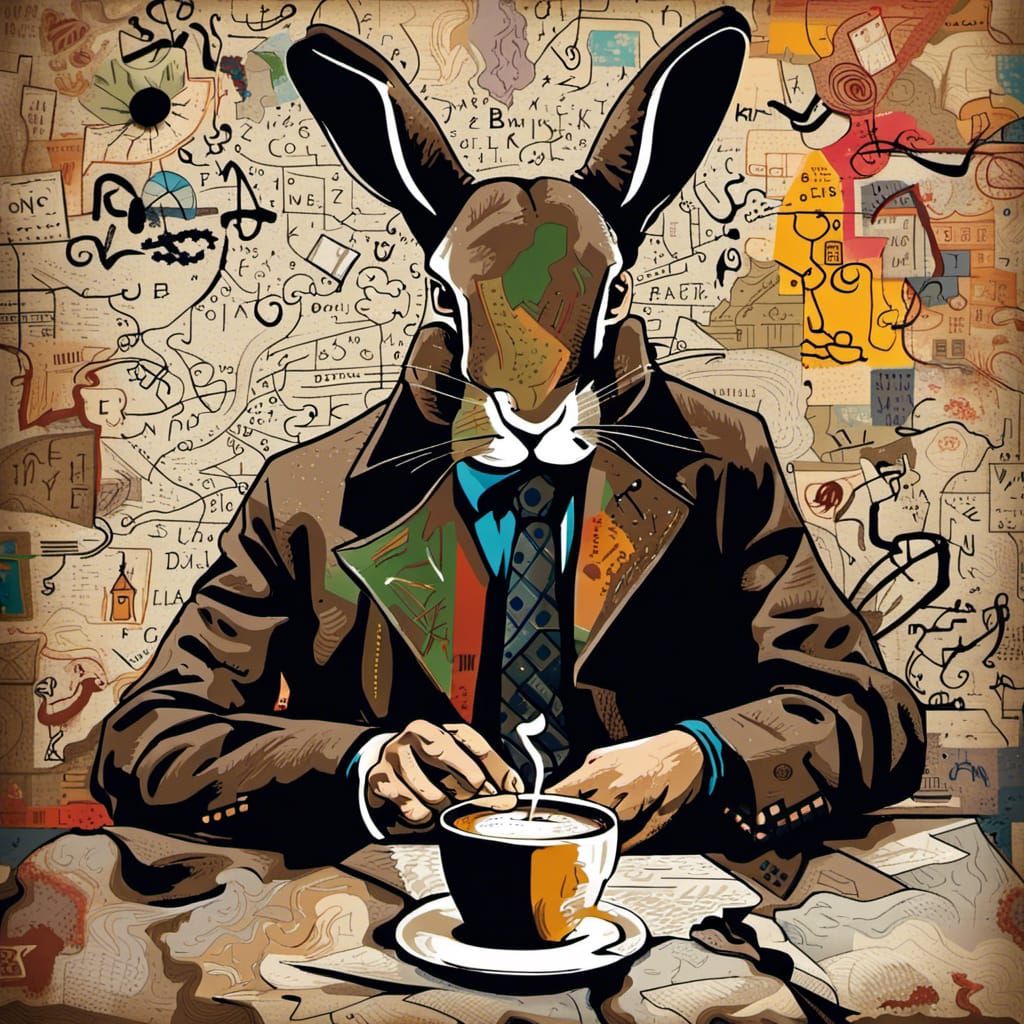 Sherlock Rabbit drinking coffee