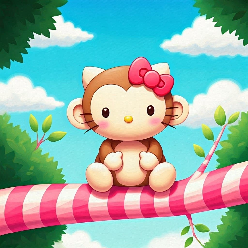 Hello Kitty Monkey in Whimsical Sanrio Style
