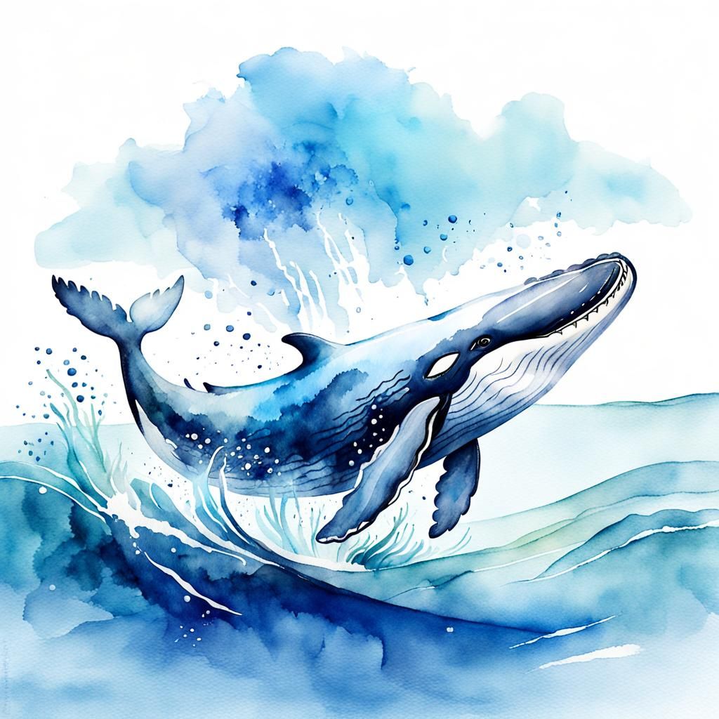 Watercolor Whale Breaching: Dreamy Pastel Artwork