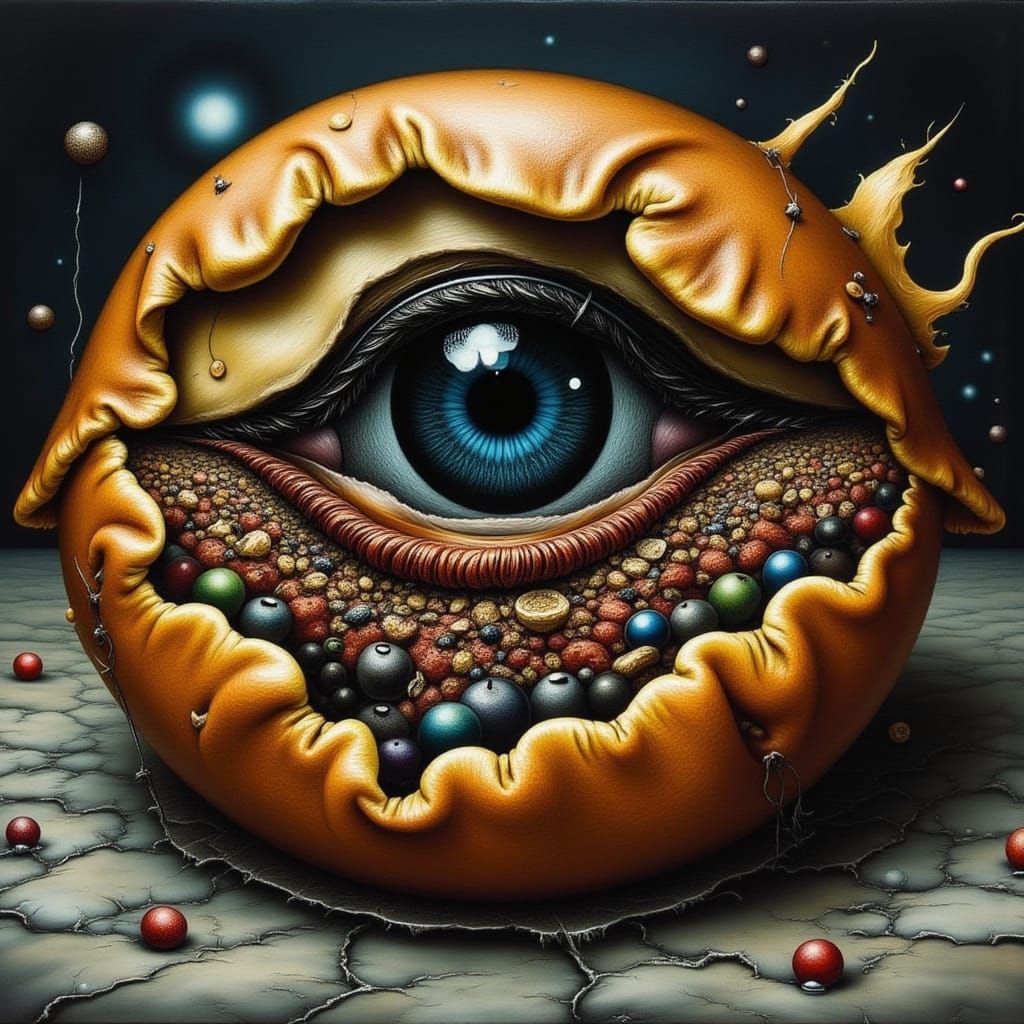 Surreal Mince Meat Pie with Distorted Forms and Melting Colo...