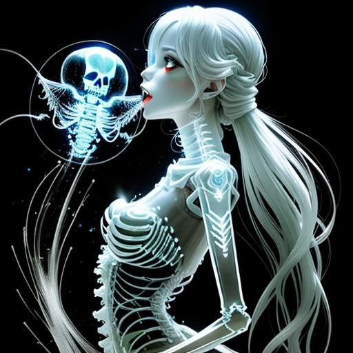Luminous Ghost with Skeleton Baby in Watercolor Style