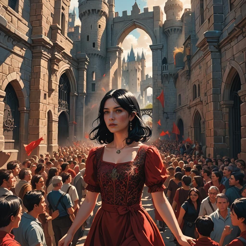 Young Woman Sneaks Through Castle Gates in Fantasy Art