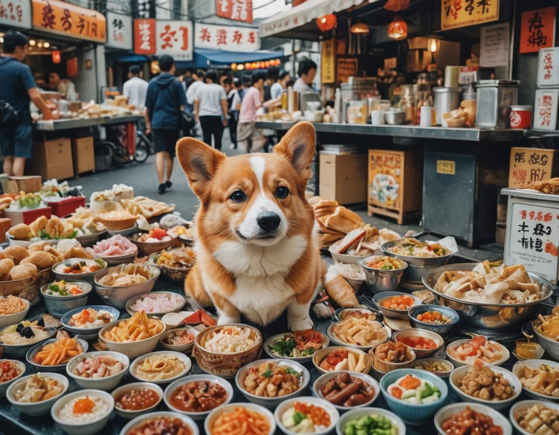 Corgi Street Food Fantasy: Hyperdetailed Digital Portrait