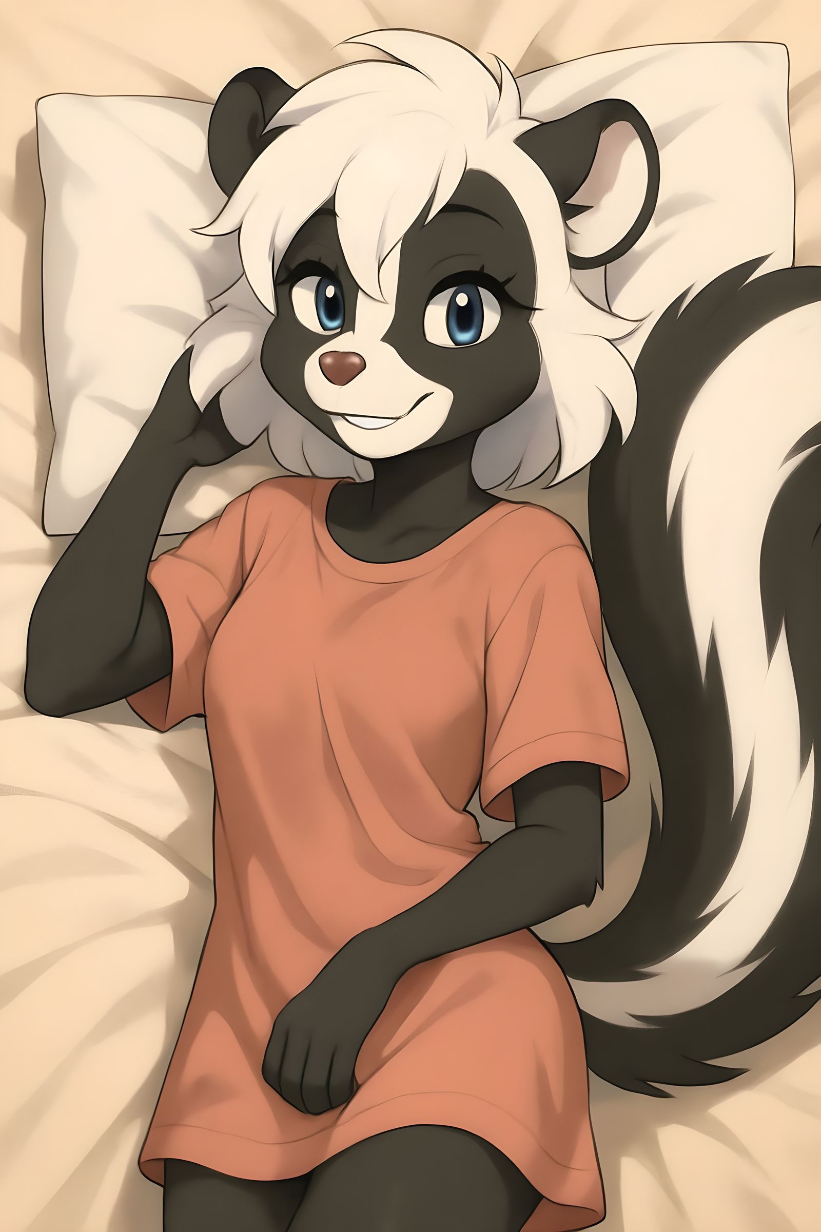 Anime Skunk Girl Relaxing in Bed
