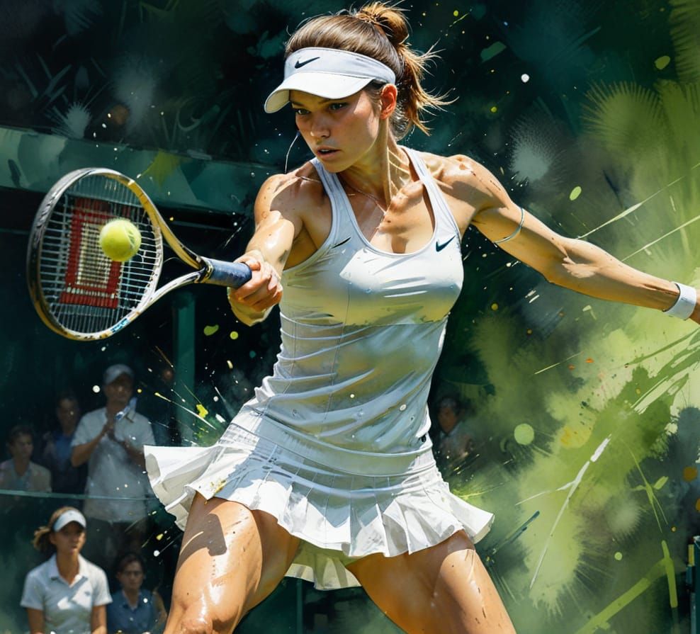 Watercolor Tennis Player at Wimbledon