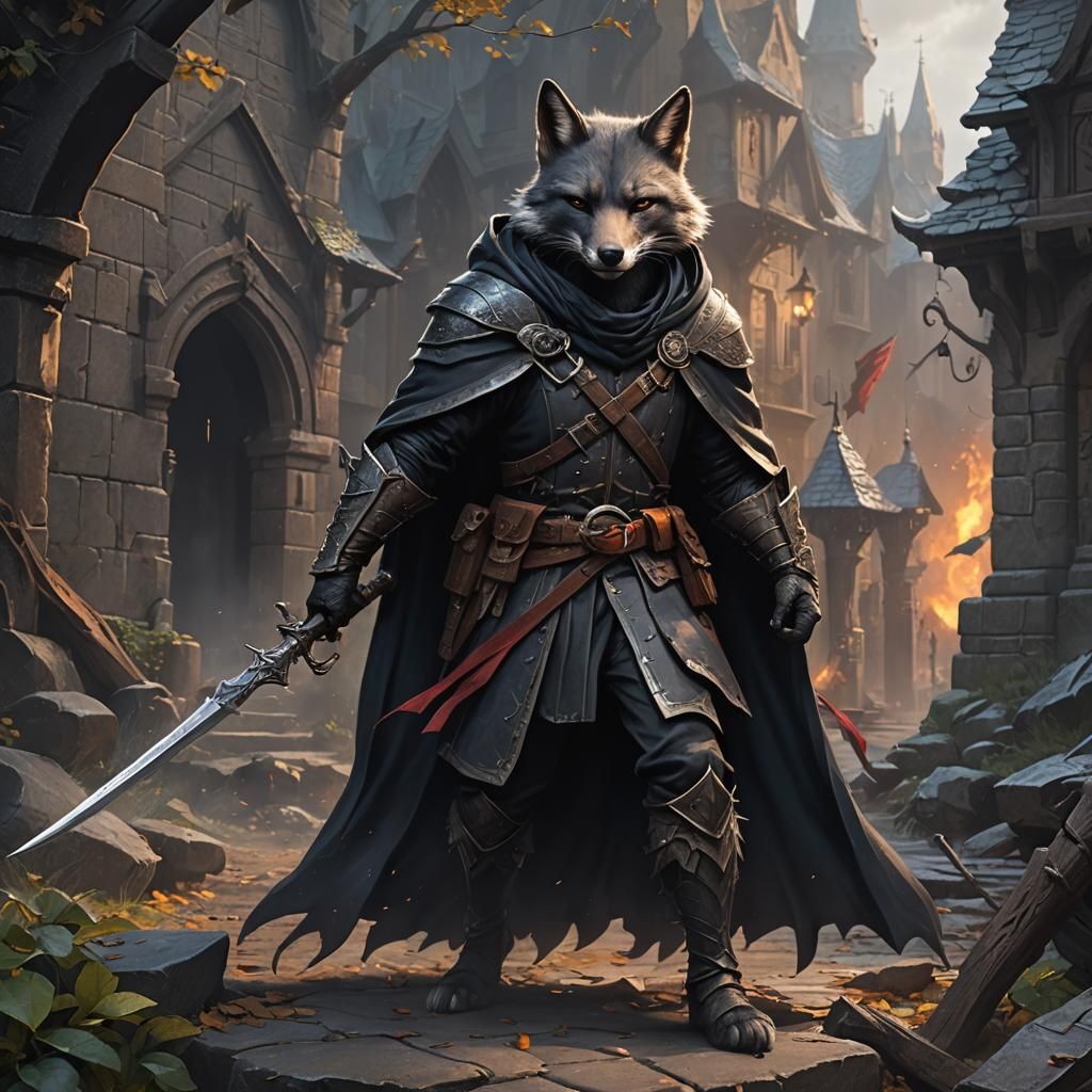 Redwall Style Dark Fox Assassin Warrior with Halberd