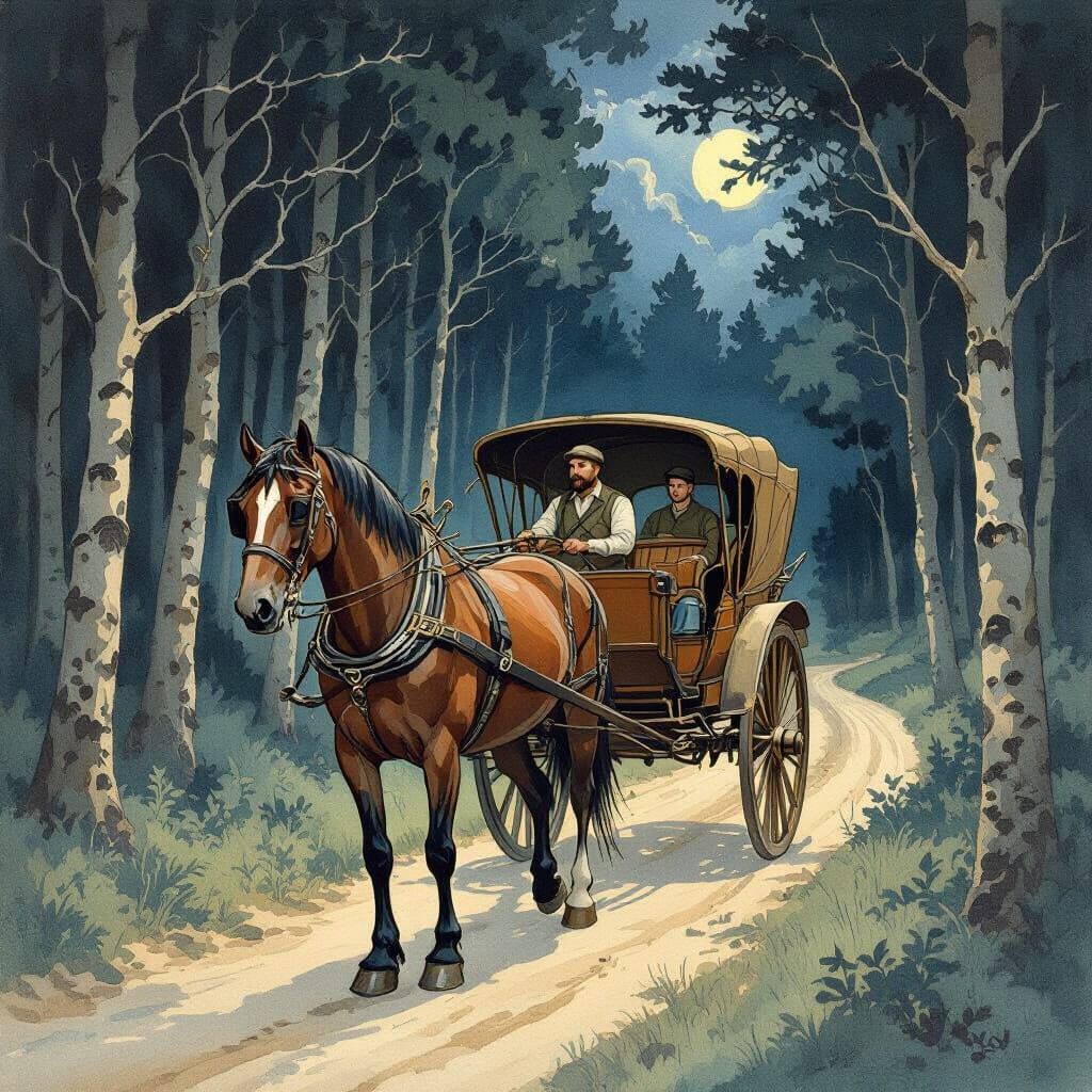 Golden Age Illustration: Connected Horse Carriage in Forest ...