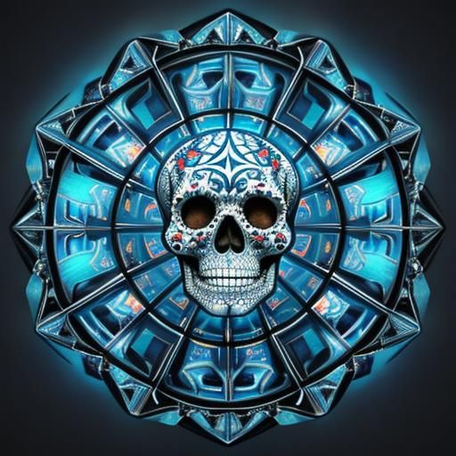 Intricate Fractal Mosaic Sugar Skull in 3D