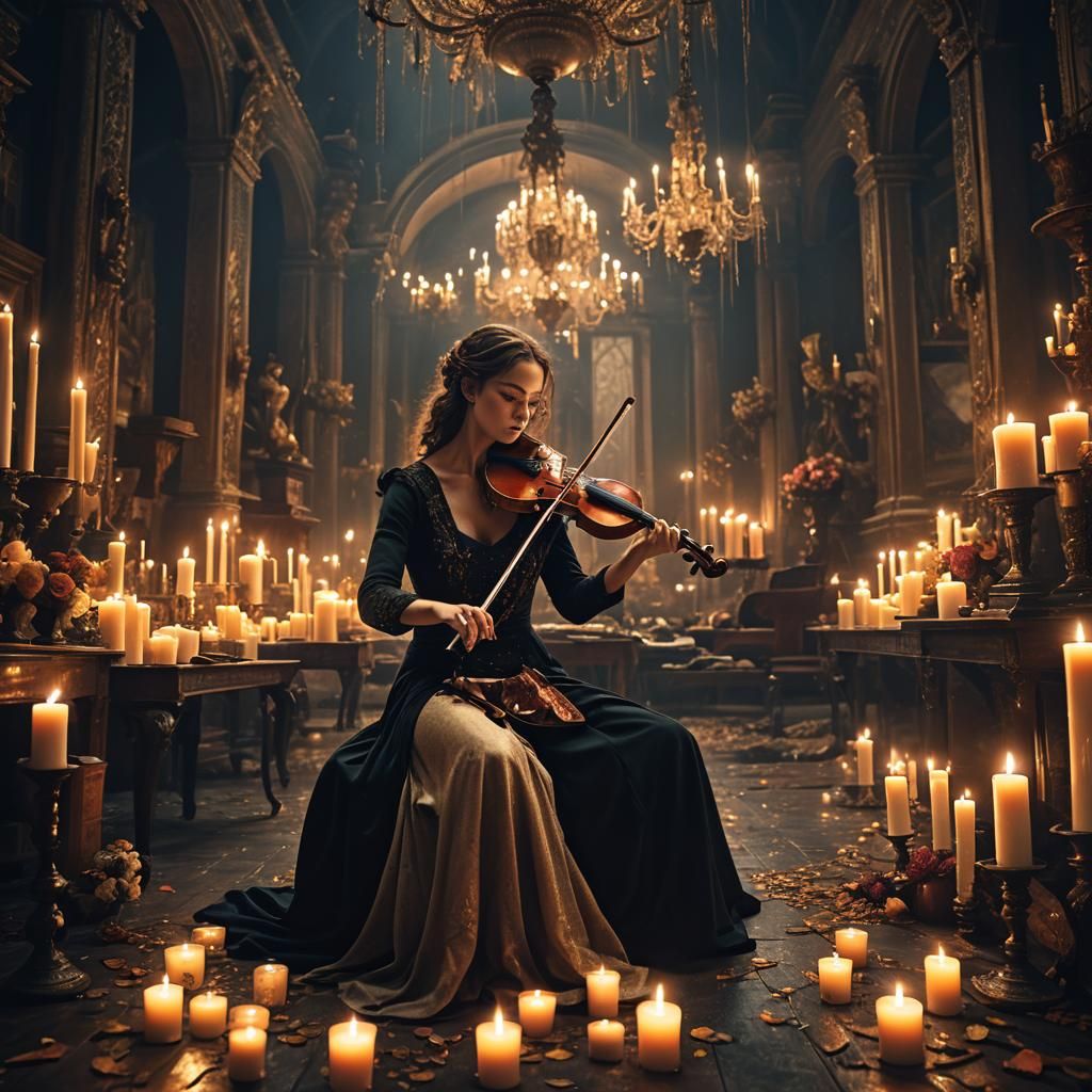 Violinist in the dark with candlelight