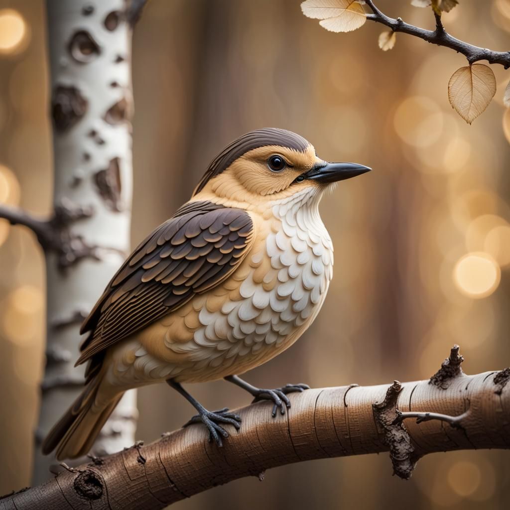 Detailed Wood Carving of a Birch Bird