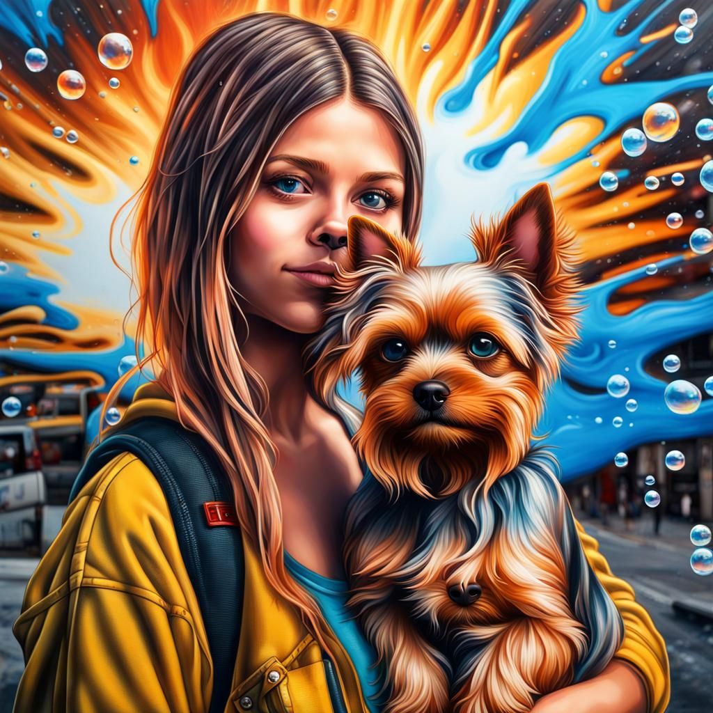 Girl with Yorkshire Terrier in Graffiti Splash Art