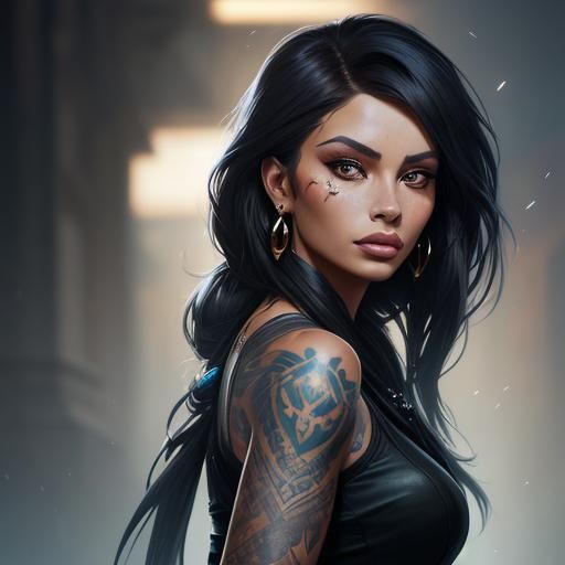 Sofia Loren Portrait with Tattoos, Detailed Digital Art