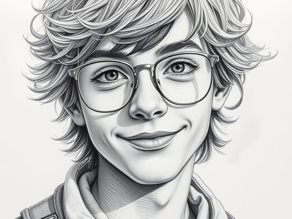 Hyperdetailed Pencil Drawing of a Teen Boy