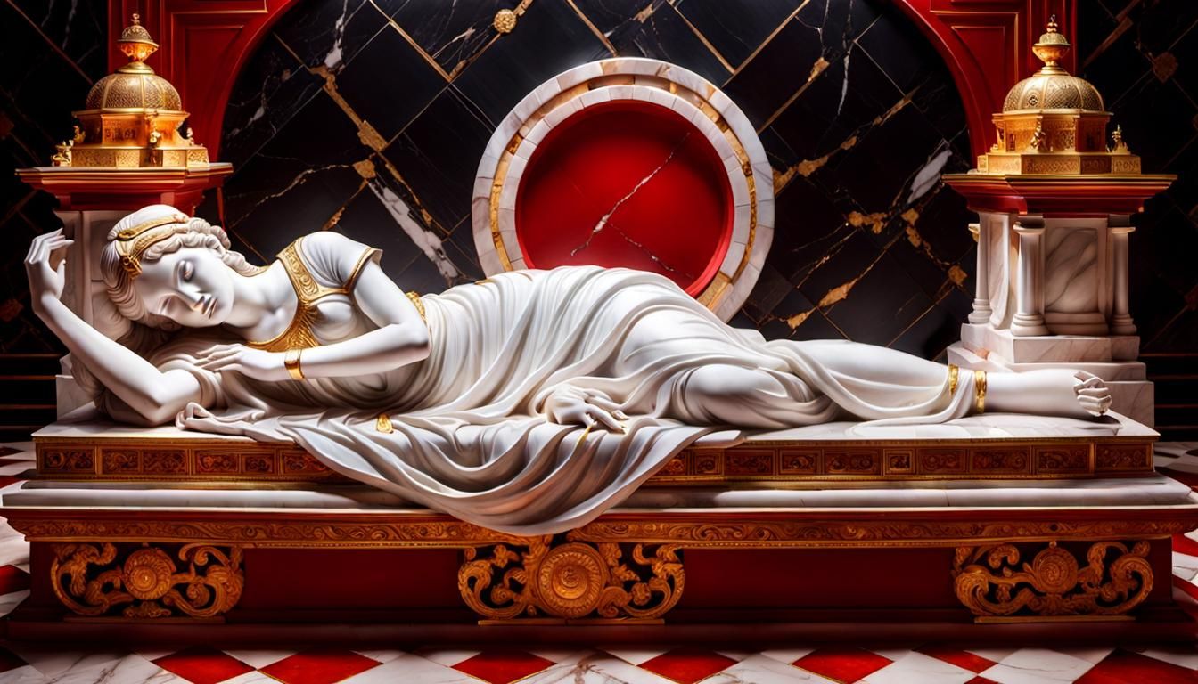 White Marble Statue with Golden Details