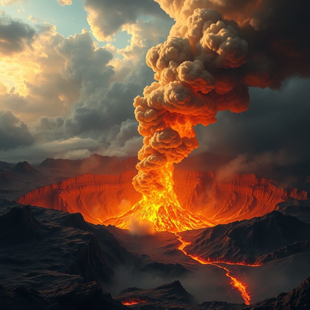 Fiery Gas Crater Eruption with Molten Rock and Smoke