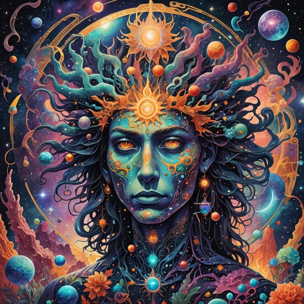 Psychedelic Astral Landscape in Pablo Amaringo Style