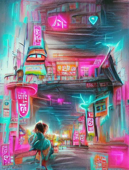 Neon Pastel Japanese Street Scene