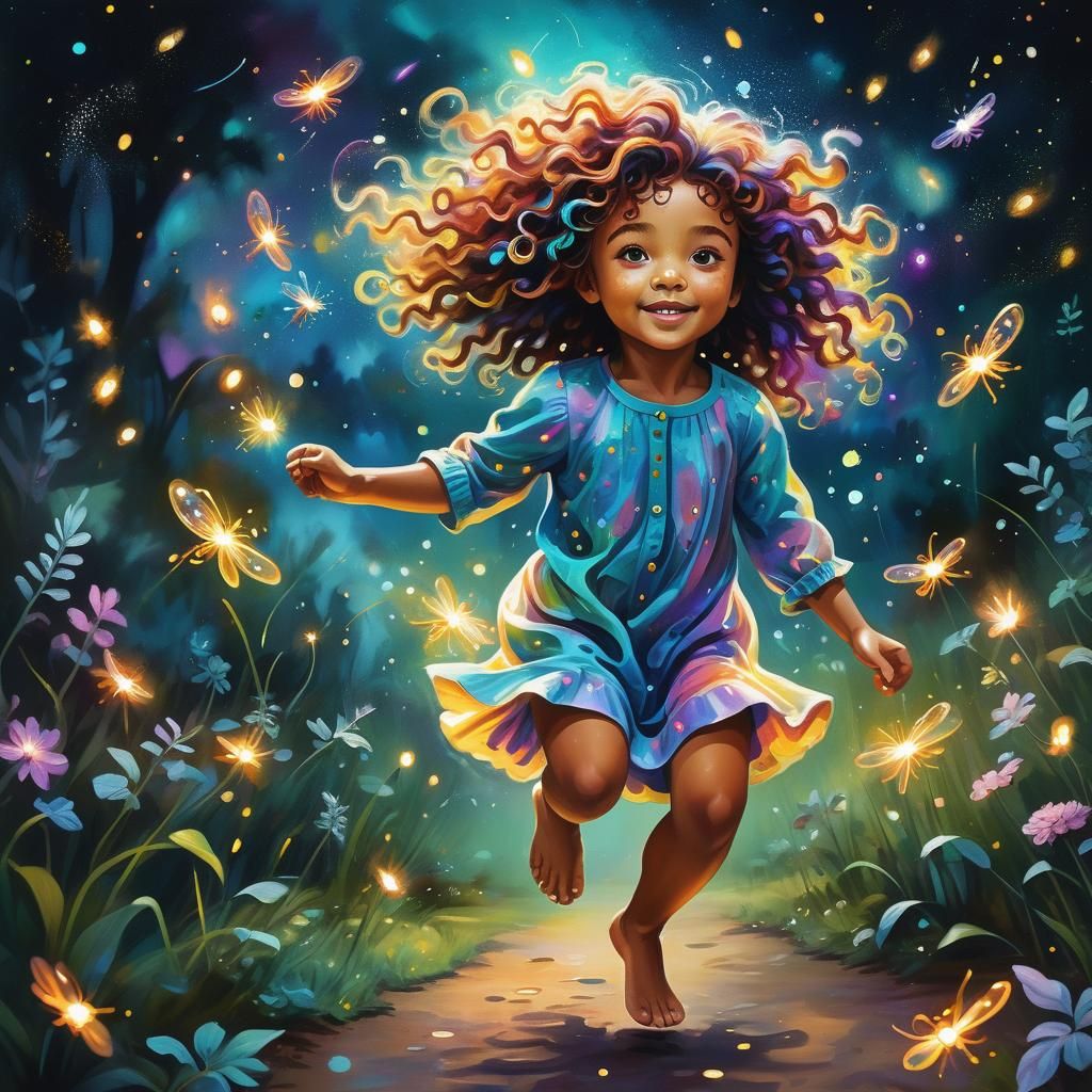 Enchanting Whimsical Toddler in a Magical Firefly Dance