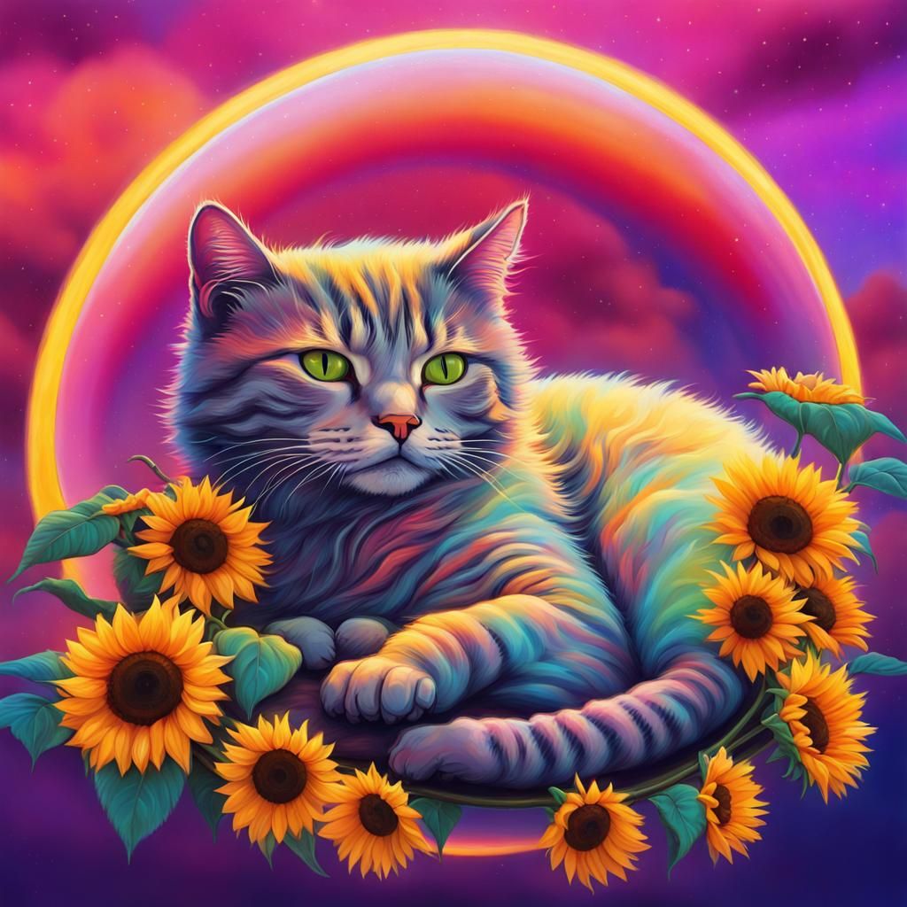 Cute Cat on Moon in Cyberpunk Candyland