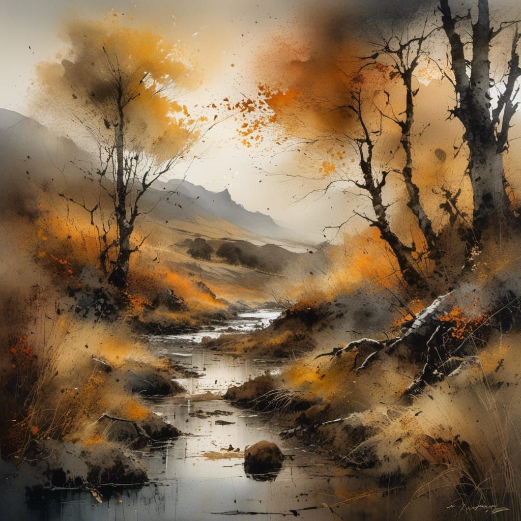 Moody Scottish Autumn Landscape in Hyperrealistic Style