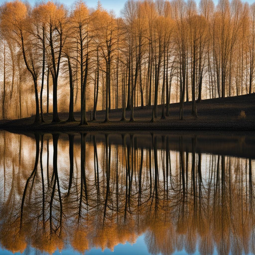 Lake Reflecting Forest in Still Water
