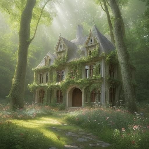 gorgeous abandoned medieval mansion in a fairytale forest