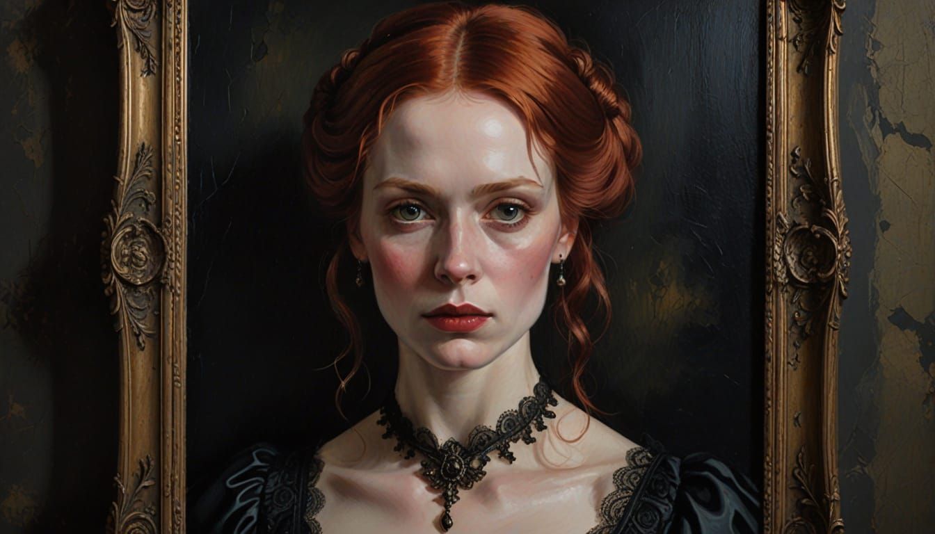 Gothic Victorian Woman Portrait in Oil Painting Style