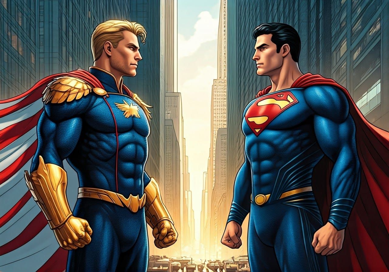 Dynamic Superhero Showdown in a Bustling Metropolis