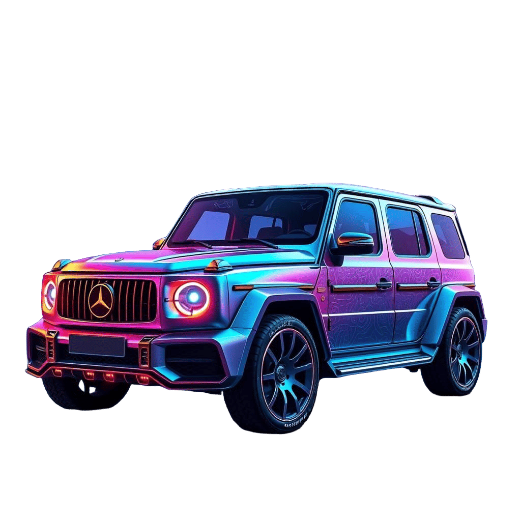 Futuristic Mercedes Ge Klasse in Neon Metallic Hues