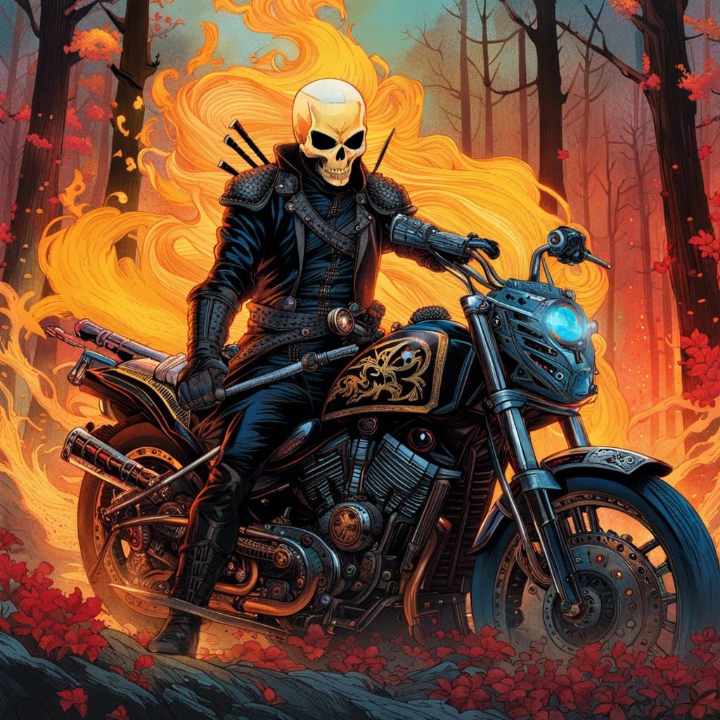 Ghost Rider Samurai in Luminous Watercolor Style