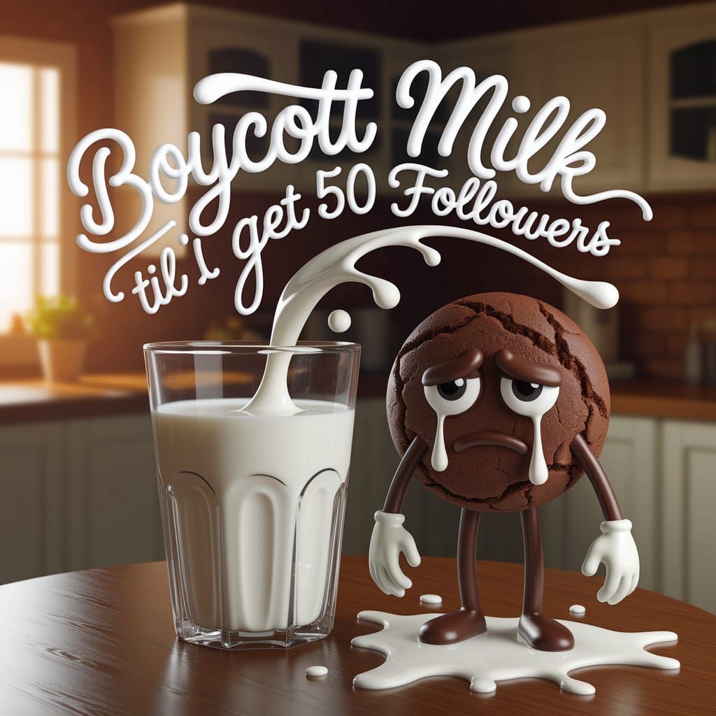 Sad Cookie Boycotts Milk in Cozy Kitchen