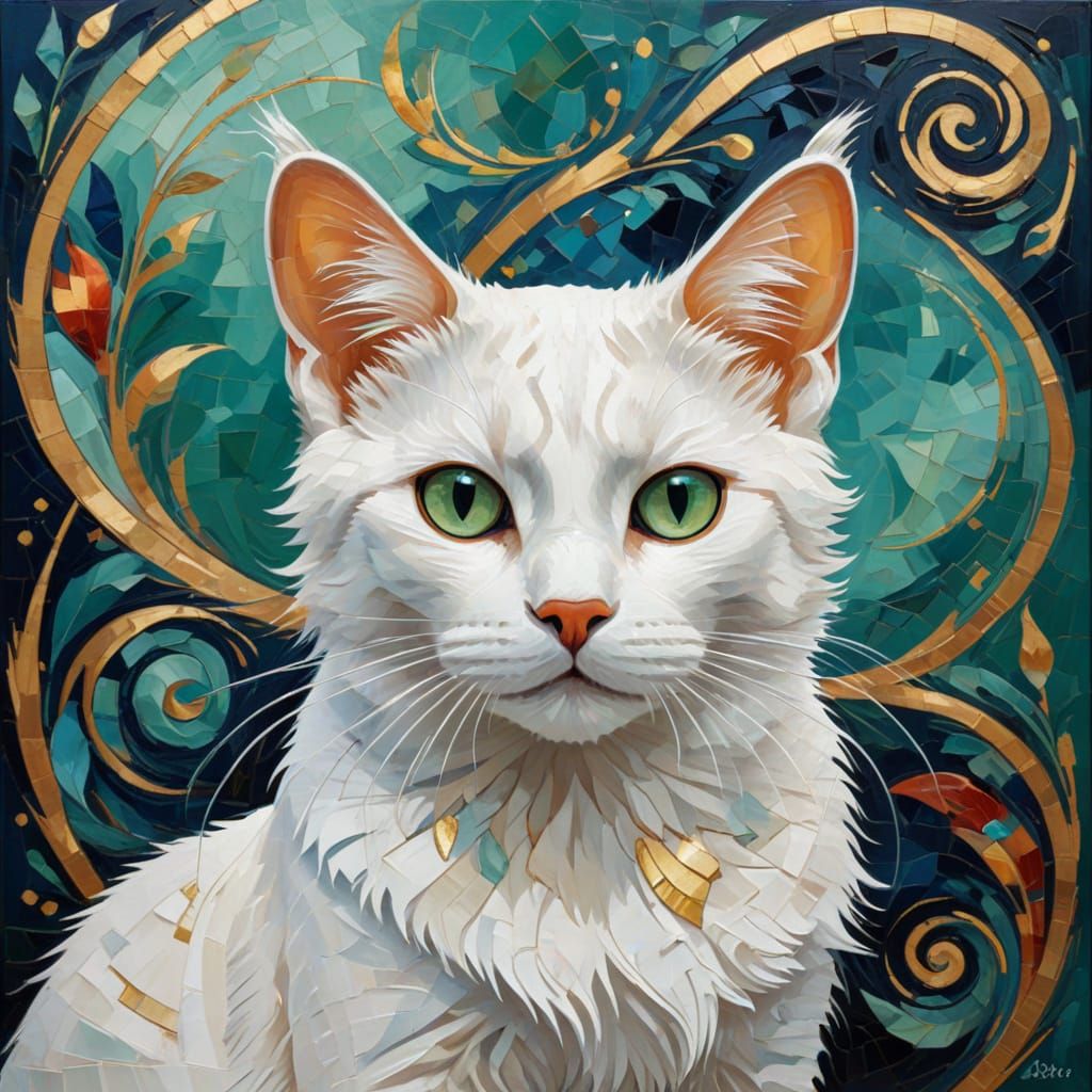 Elegant Oil Painting Cat in Vibrant Mosaic Style