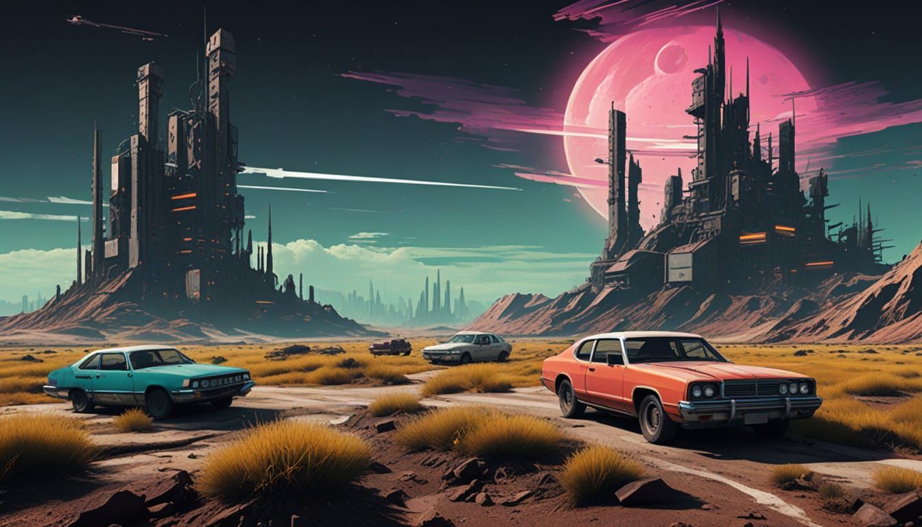 Biopunk Landscape in Post-Apocalyptic Technicolor Style