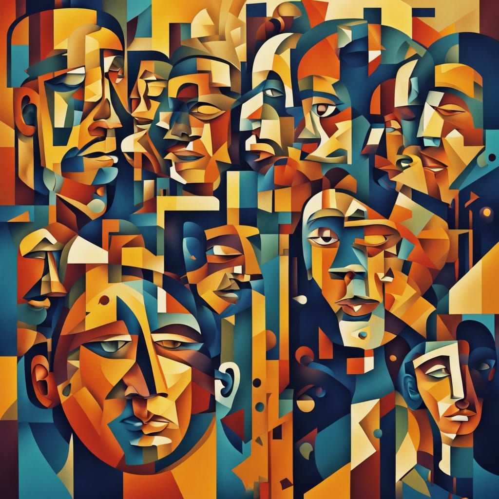 Cubist Abstraction of Singing and Meditating Figures