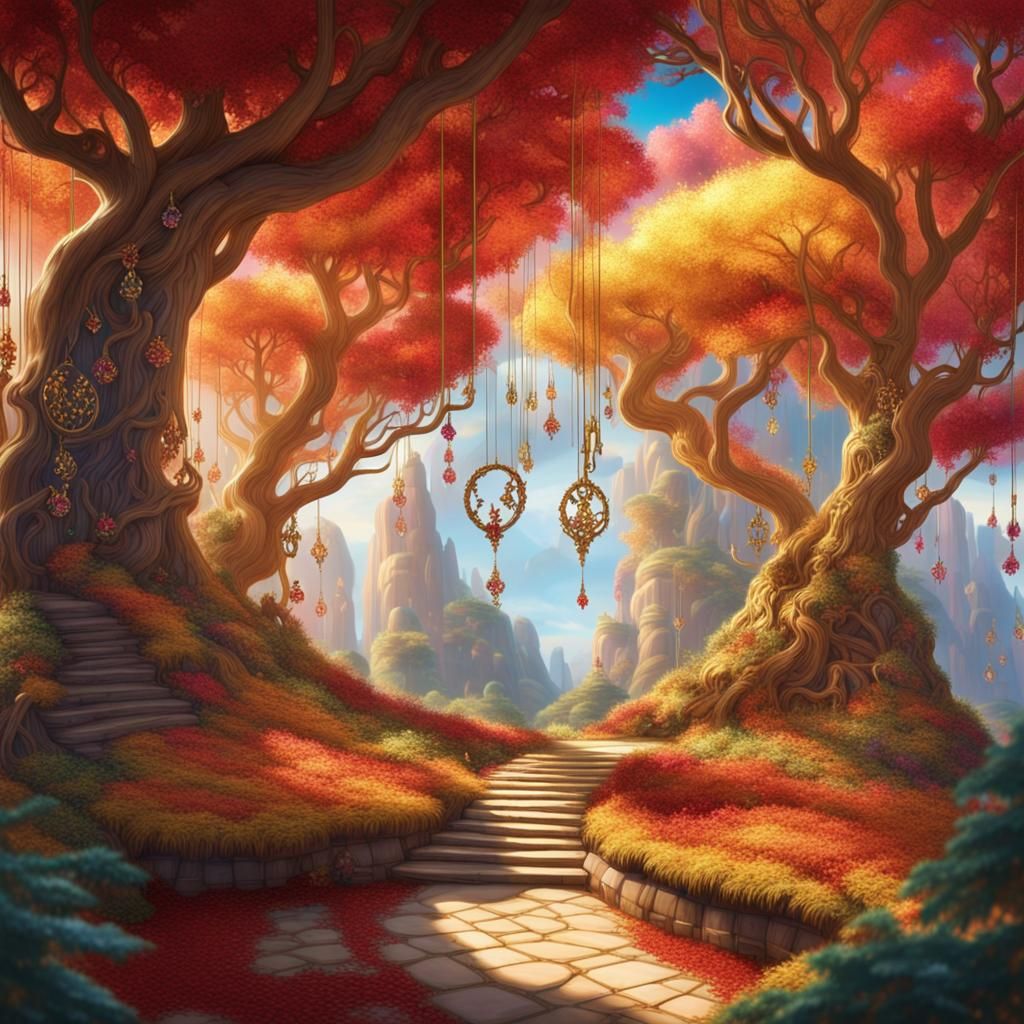 Golden Sky Island Forest with Crystal Path