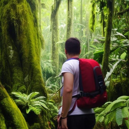 Geographer Navigating Rainforest with GPS Device