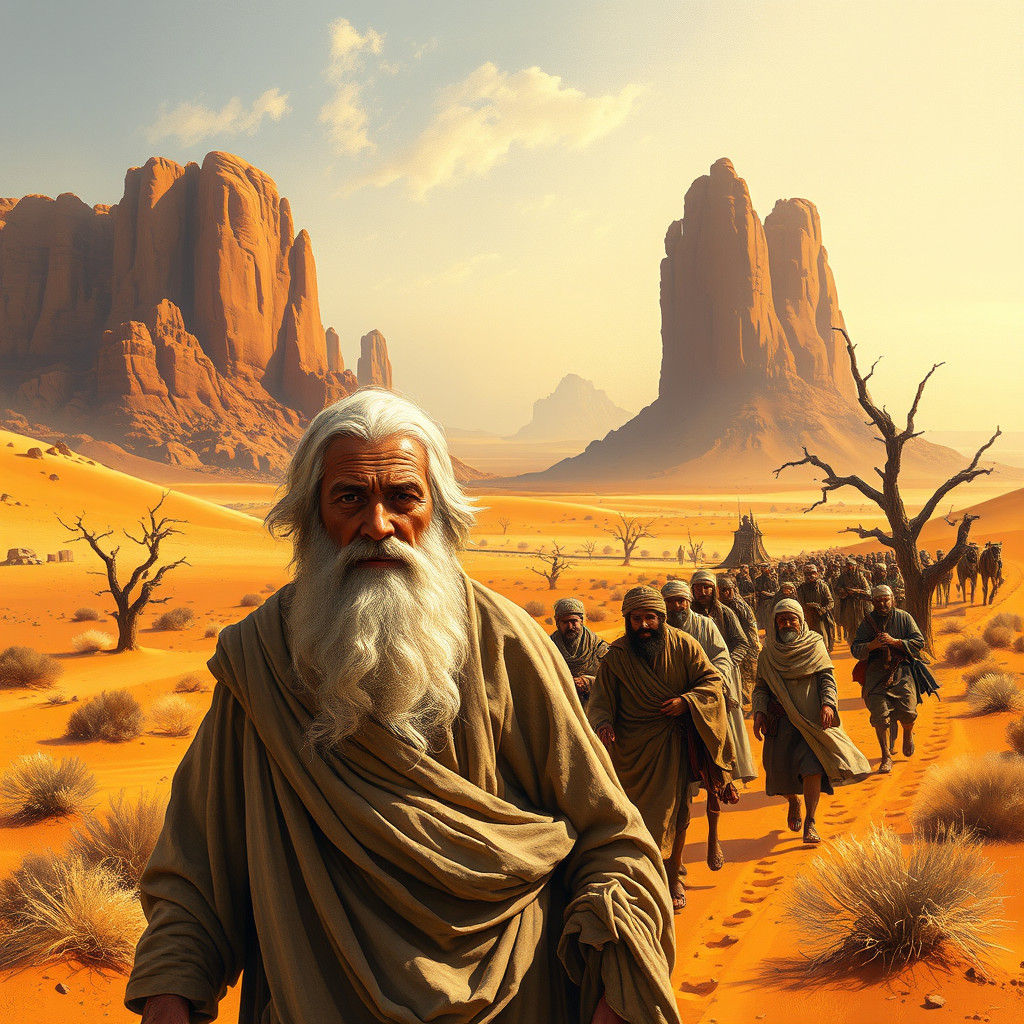 Abraham Leads People Through Desert Landscape