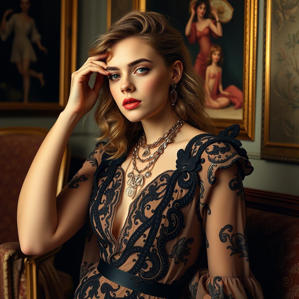 Cara Delevingne Portrait in Art Nouveau Style