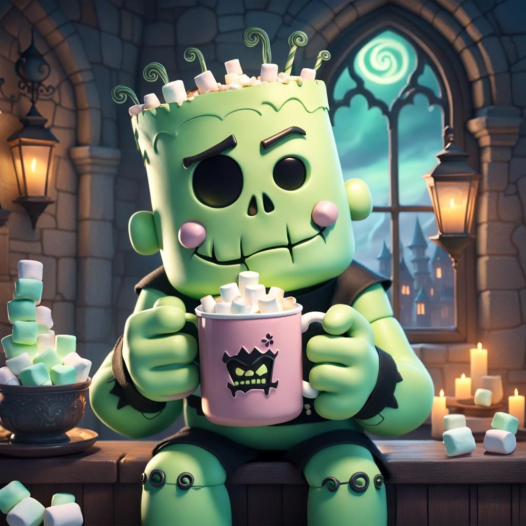 Marshmallow Frankenstein in Castle: 3D CGI Art
