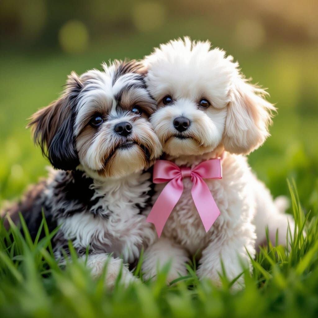 Shih Tzu and Poodle Embrace, Cinematic Film Still