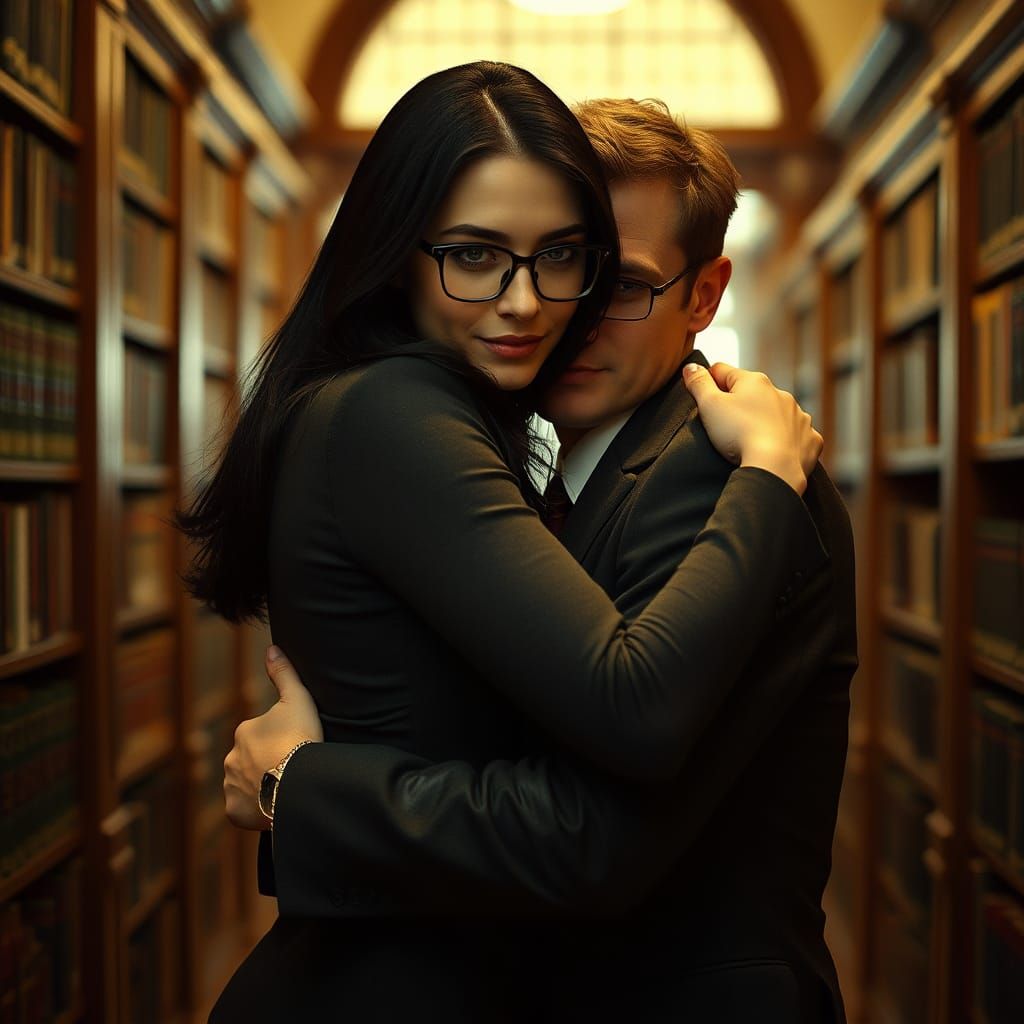 Cinematic Library Embrace with Film Grain