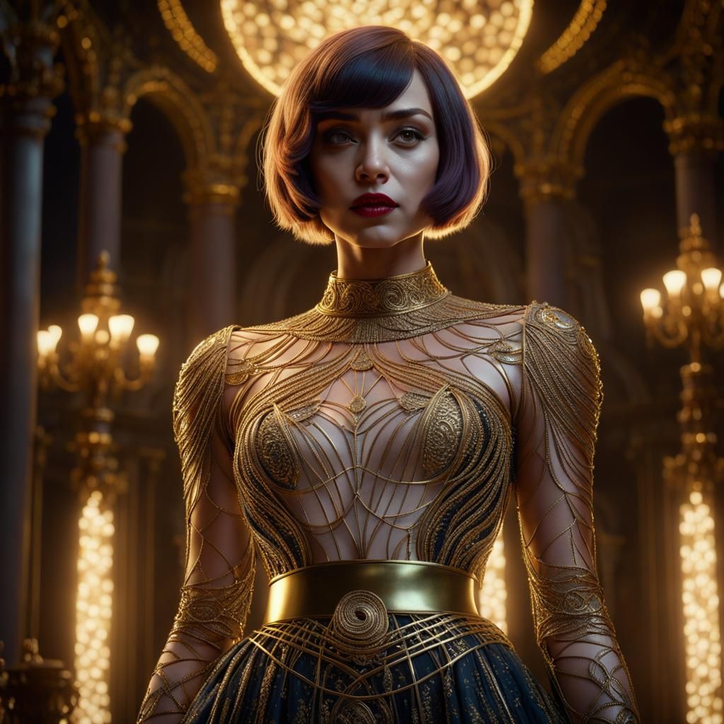 Gold Wire Woman Sculpture in Dark Fantasy Style